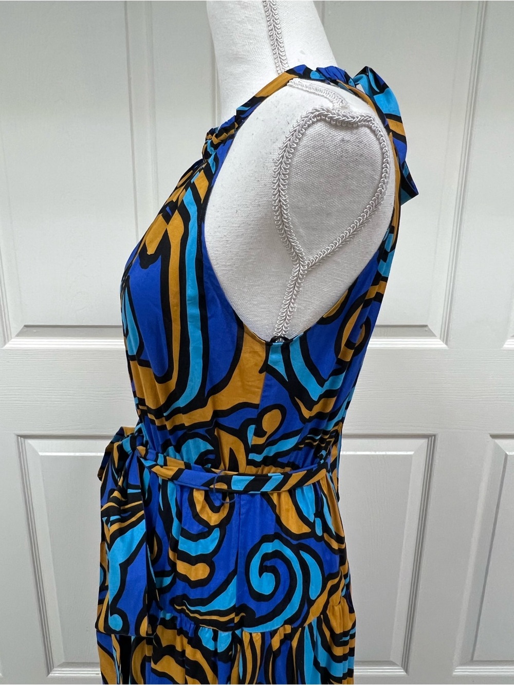 Zara Printed Halter Maxi Dress in Blue Orange Size S NWT - Picture 8 of 13